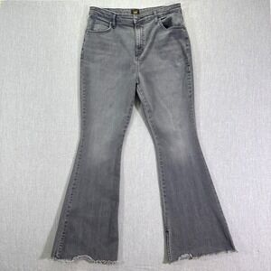 Lee Jeans Women's Size 14 Medium‎ Grey Wash Flare Leg Distressed Frayed Hem
